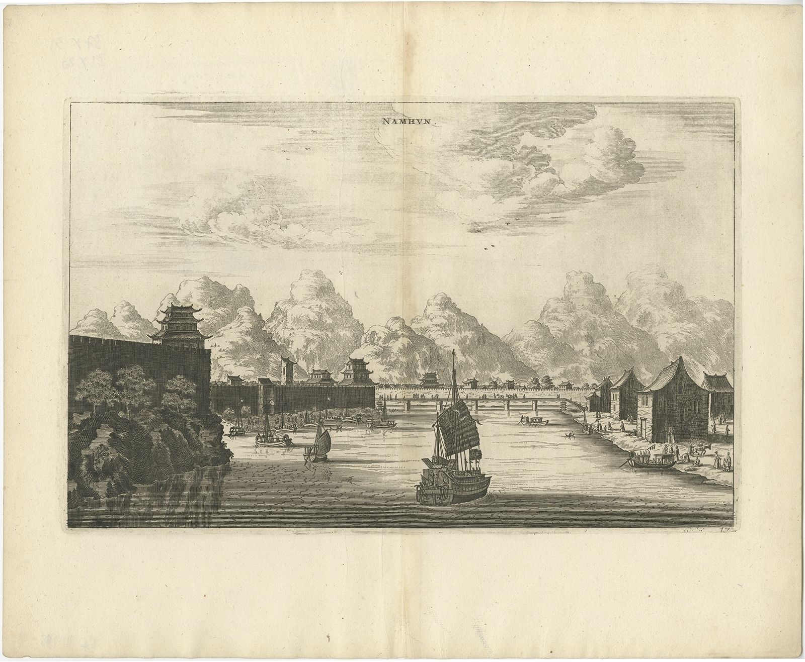 Antique Print Of The City Of Namhun By Nieuhof (1668)
