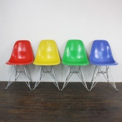 Eames Herman Miller Dsr Side Chairs On Eiffel Base In Brights Red / Blue / Kelly Green / Yellow