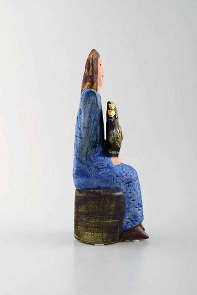 Very Rare Lisa Larson Unique Figure Of Sitting Woman In Blue With Golden Rooster photo furniture