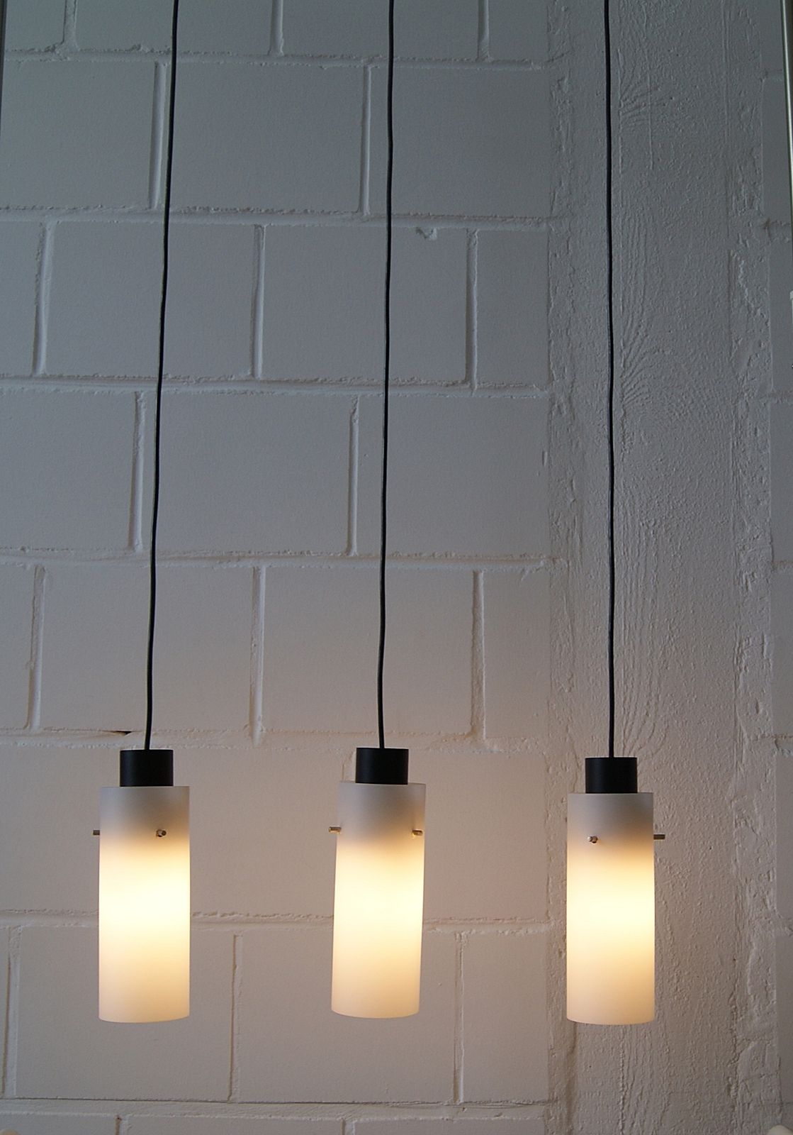 Three Arm Pendant Lamp Made Of Opaline Glass And Metal, Cascade Lamp, Minimalist Lighting photo Lighting