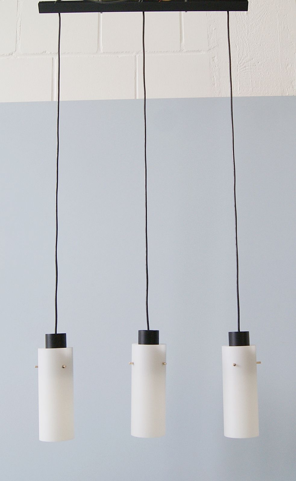 Three Arm Pendant Lamp Made Of Opaline Glass And Metal, Cascade Lamp, Minimalist Lighting photo buy