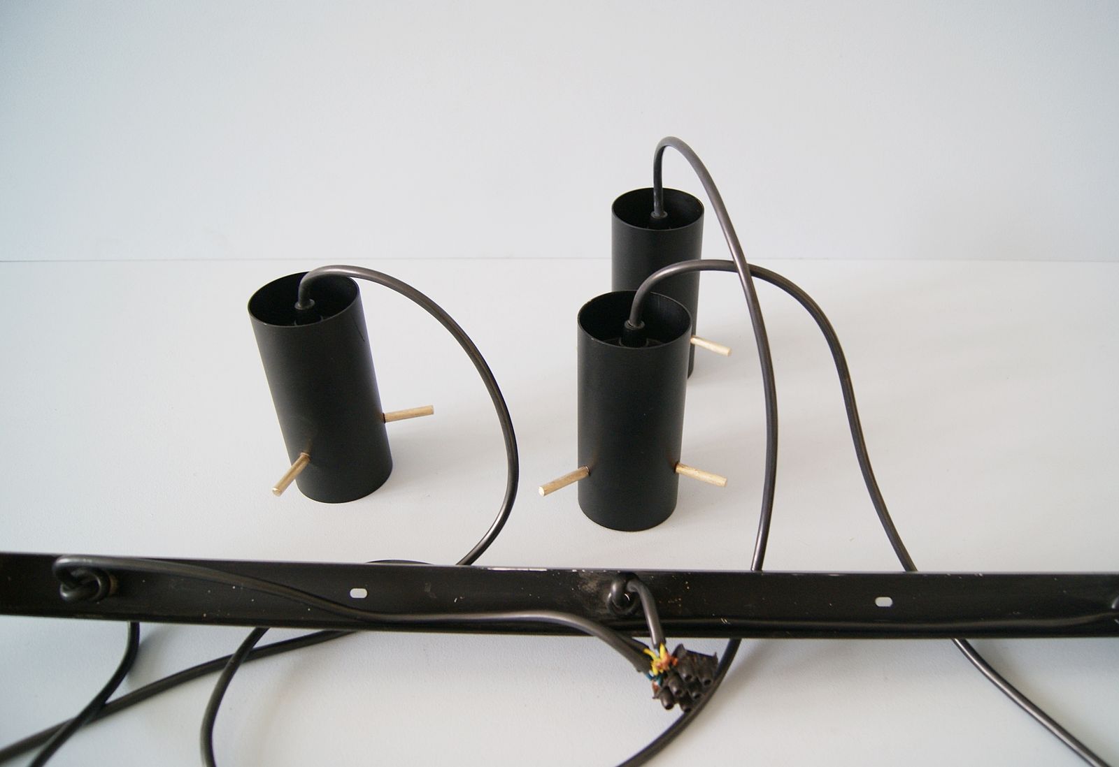 photo for sale Three Arm Pendant Lamp Made Of Opaline Glass And Metal, Cascade Lamp, Minimalist Lighting