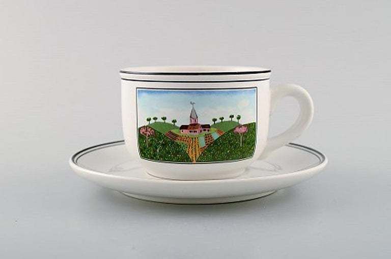 Villeroy & Boch Naif Coffee Service In Porcelain, Set Of 10 Large Cups & Saucers photo for sale