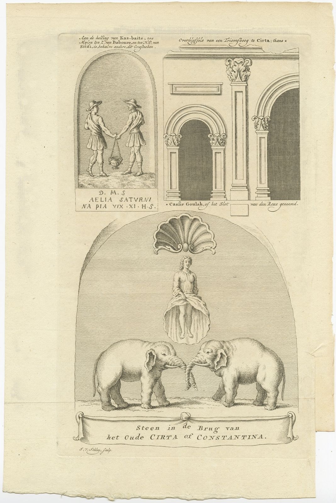 Antique Print Of A Stone Of The Bridge Of Cirta By Shaw (1773)