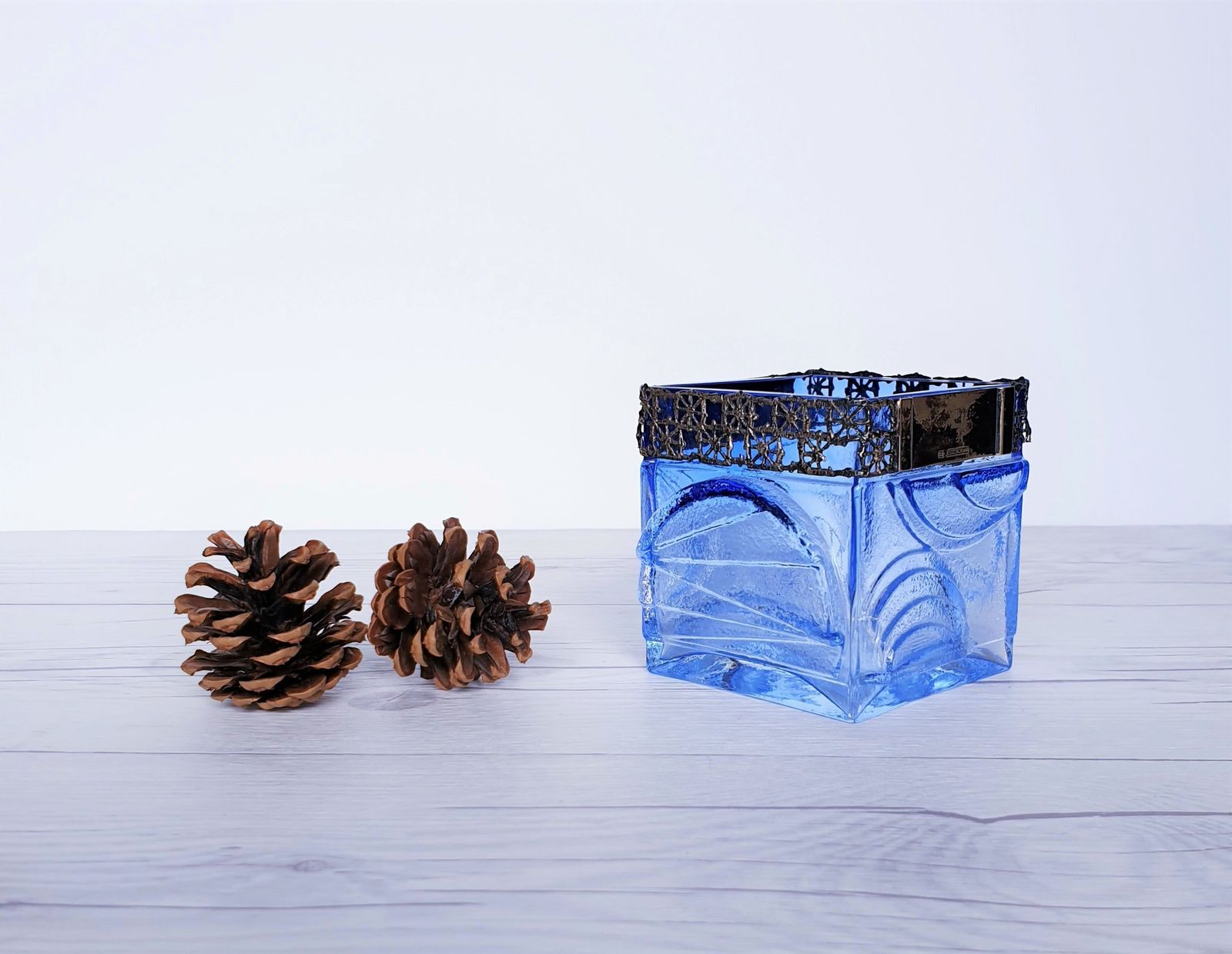 Pentti Sarpaneva, Oy Kumela For Turun Hopea 1972 Modernist Silver And Blue Art Glass Vase, Finnish