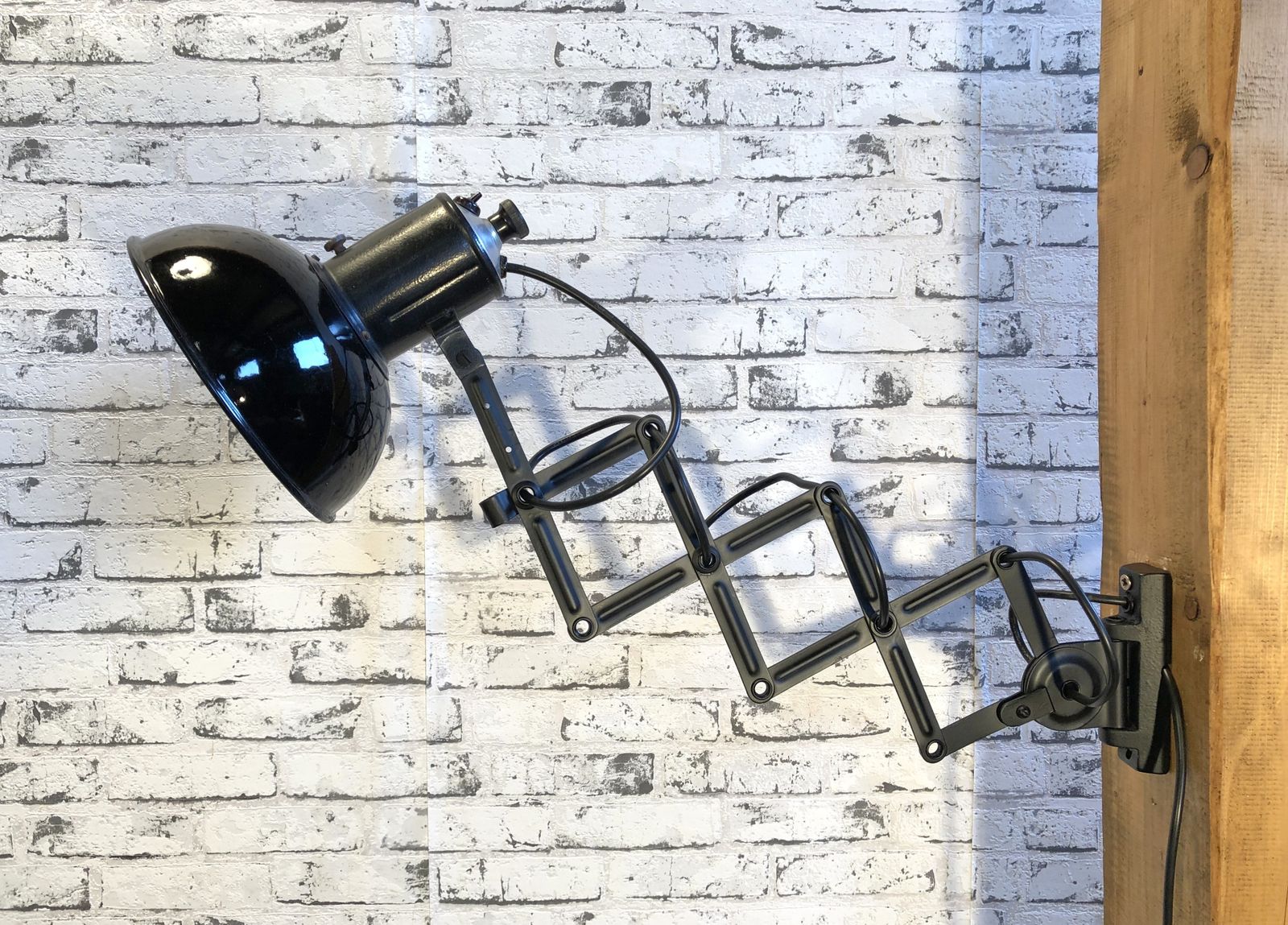 photo for sale Vintage Industrial Black Enamel Scissor Wall Lamp, 1950s , 4x