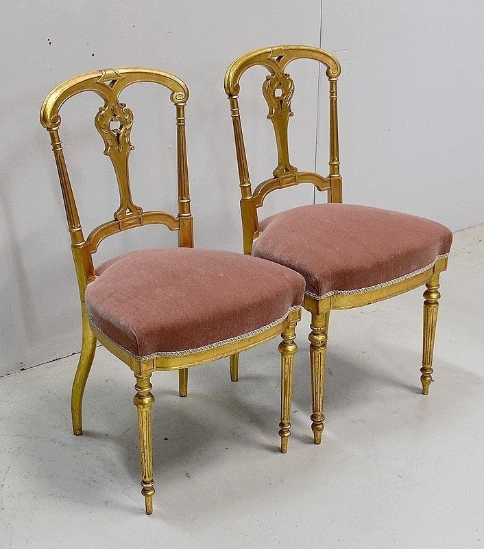 Pair Of Golden Wood Chairs Napoleon III, 2nd Part Of The 19th photo furniture
