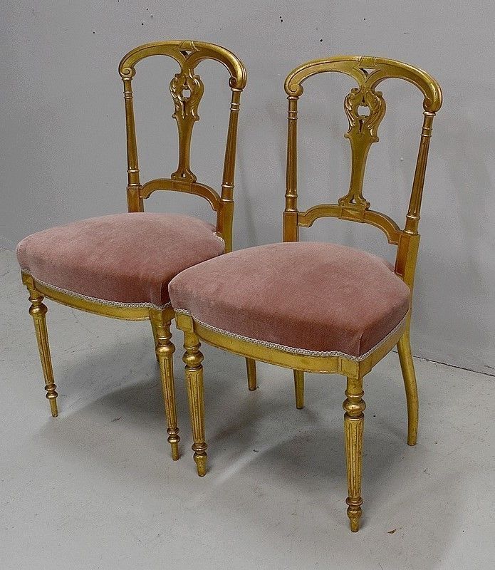 Pair Of Golden Wood Chairs Napoleon III, 2nd Part Of The 19th photo for sale