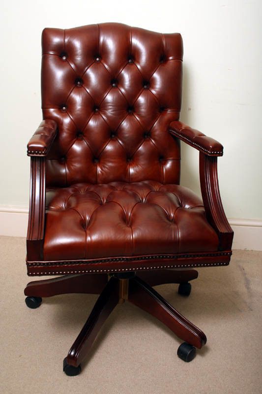 Bespoke English Hand Made Gainsborough Leather Desk Chair Chestnut photo furniture