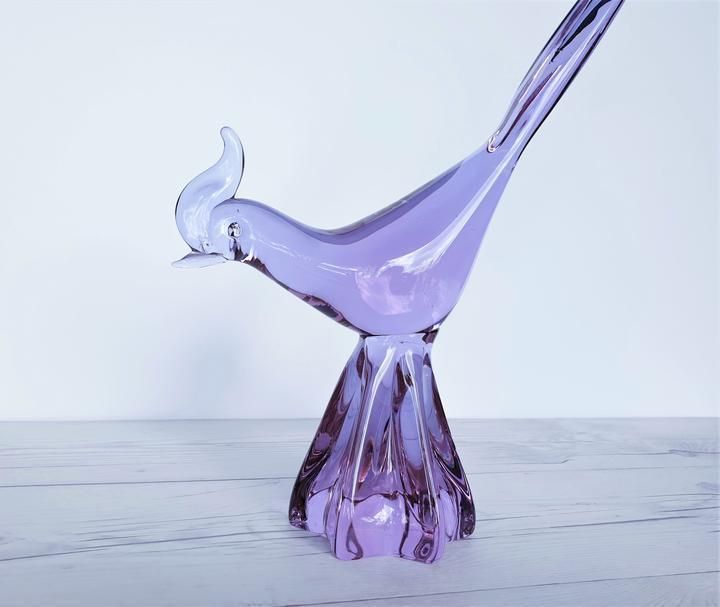 Murano By Licio Zanetti Neodymium Alexandrite Handblown Art Glass Bird Sculpture, Signed, 1970s photo vinterior