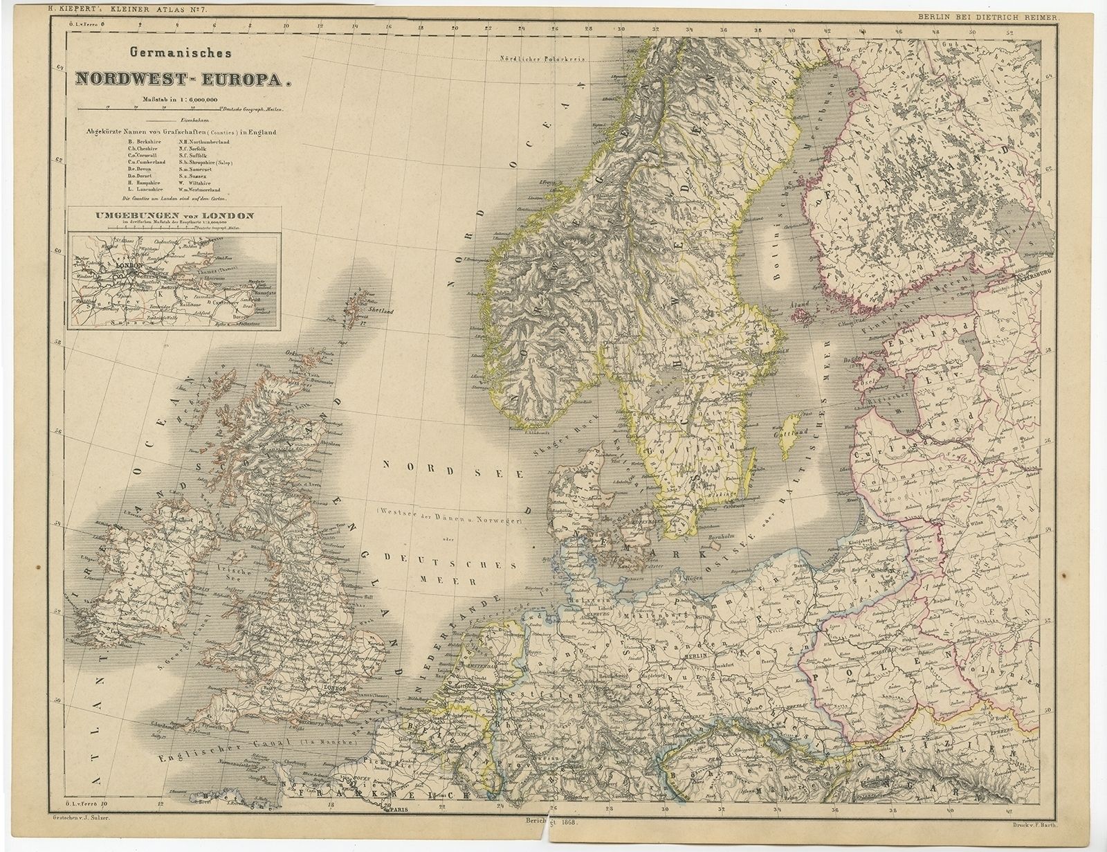 Antique Map Of Northwest Europe By Kiepert (C.1870)