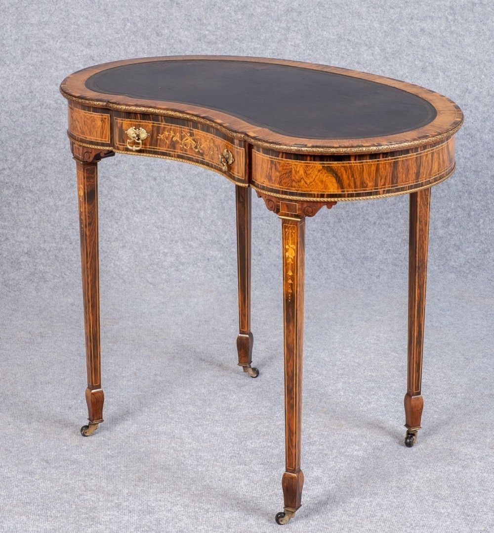 2750.0 Fine Rosewood & Inlaid Kidney Shaped Writing Table photo