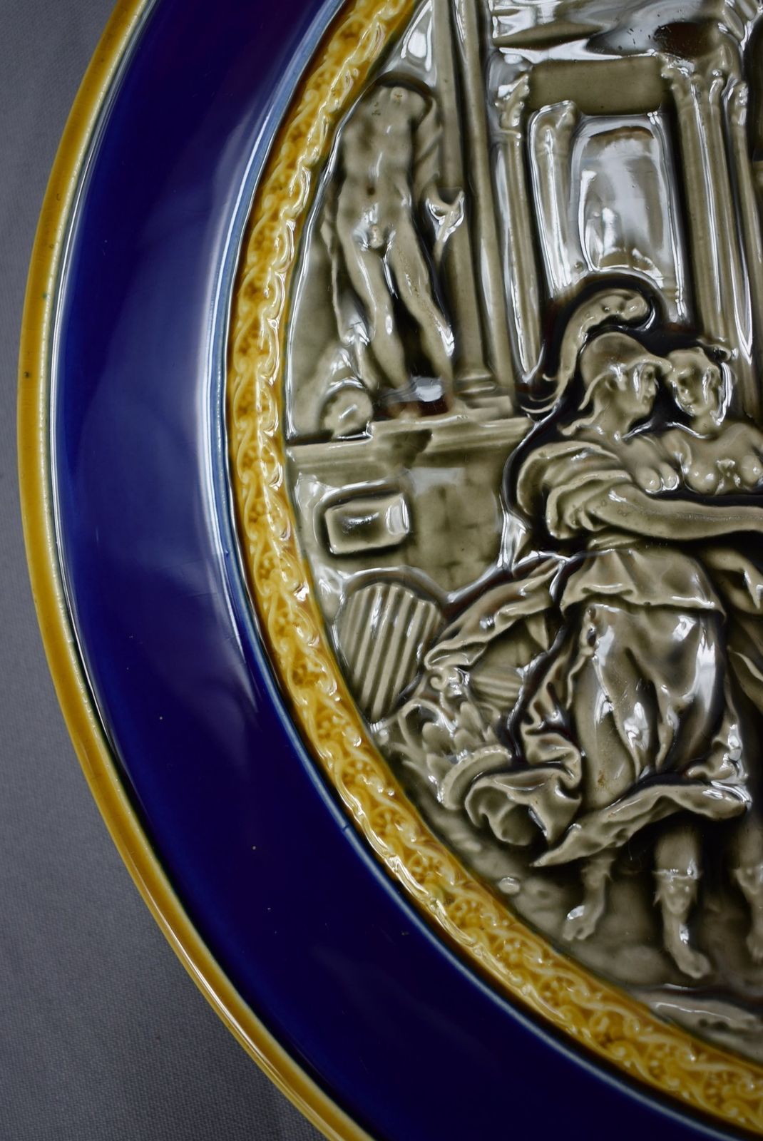 Choisy Le Roi Cobalt Blue Large Wall Plate Of Mythology Venus & Aeneas photo for sale