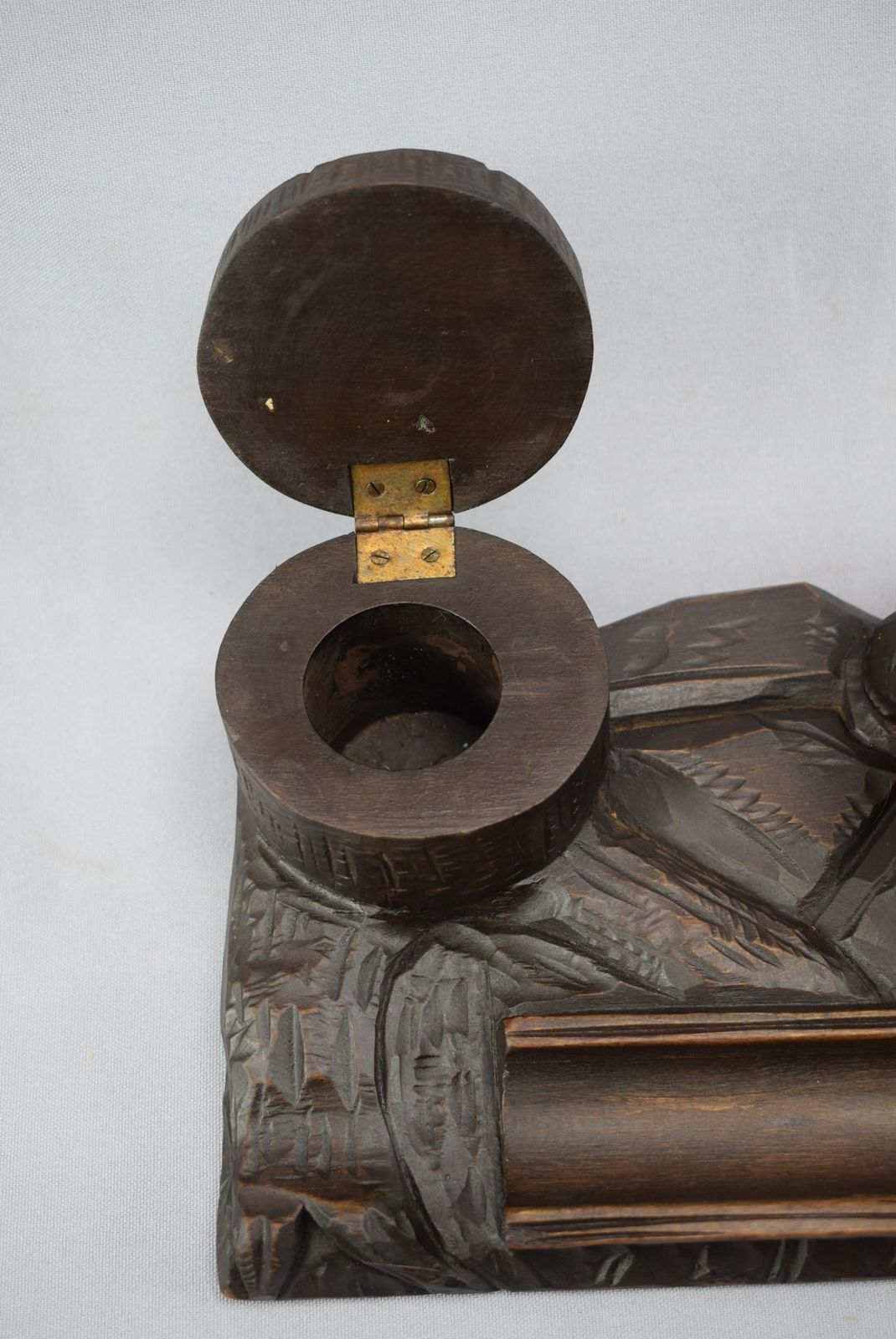 photo furniture Black Forest Hand Carved Wood Eagle Double Inkwell Ink Stand
