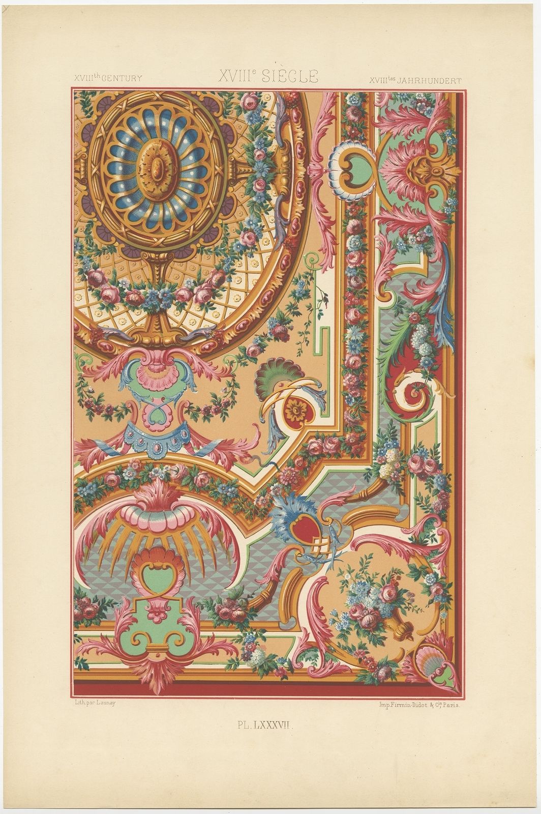 Pl. 87 Antique Print Of Decorative Art In The 18th Century By Rachinet (1869)