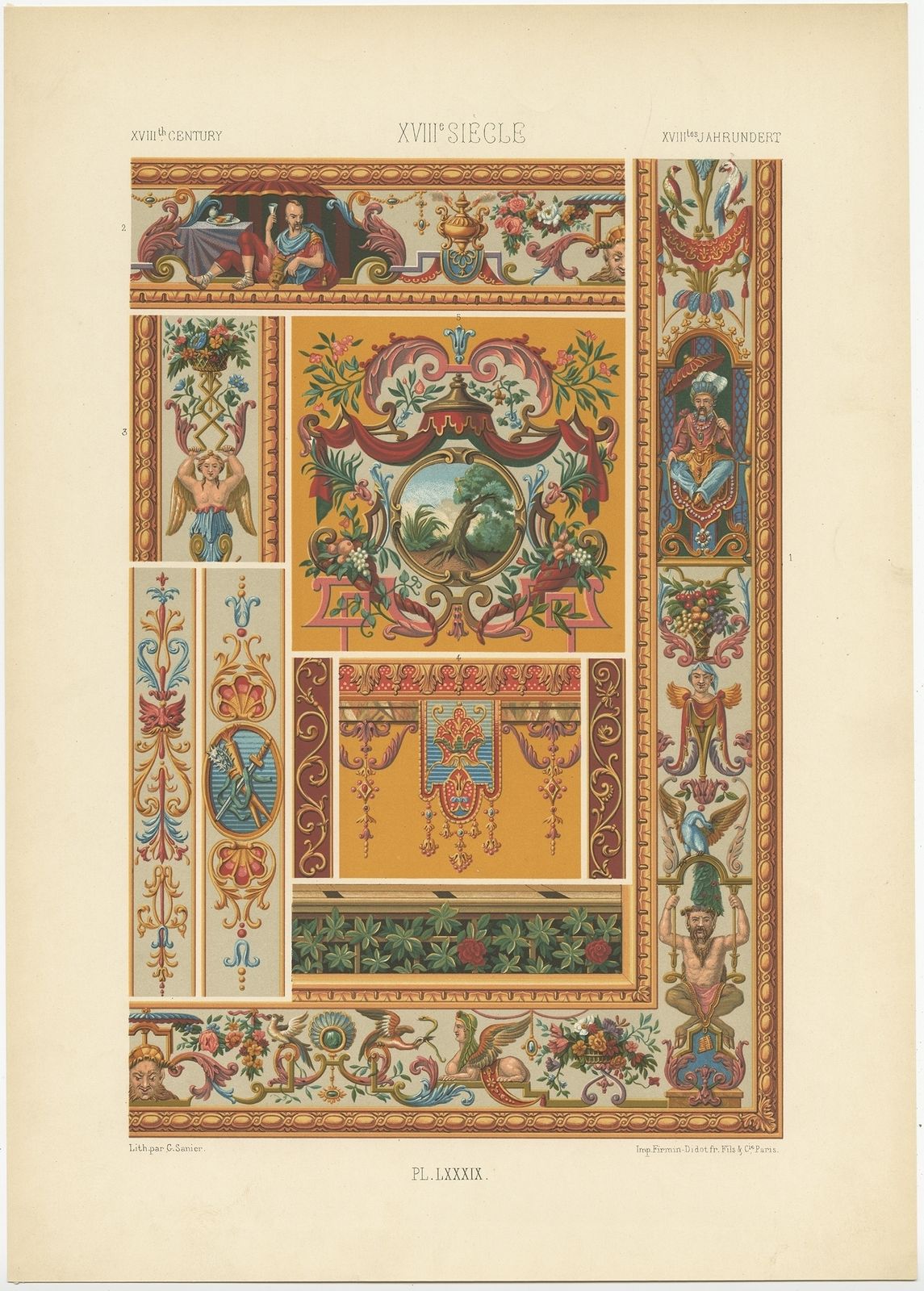 Pl. 89 Antique Print Of Decorative Art In The 18th Century By Rachinet (1869)