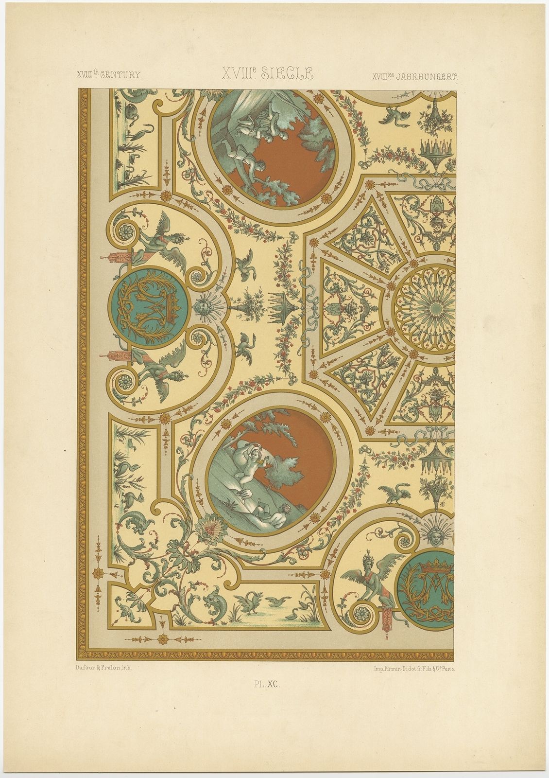 Pl. 90 Antique Print Of Decorative Art In The 18th Century By Rachinet (1869)