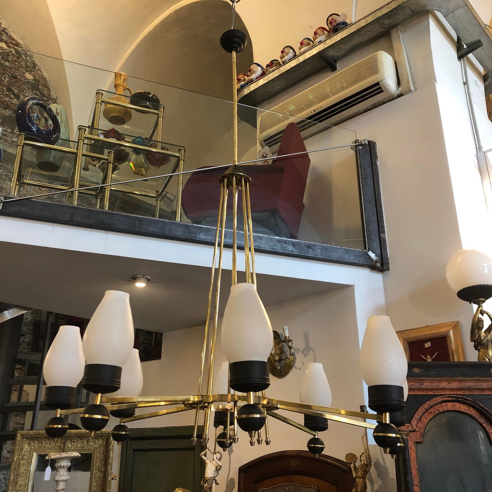 2850.0 Mid Century Modern Brass And Black Metal Chandelier In The Manner Of Giò Ponti photo