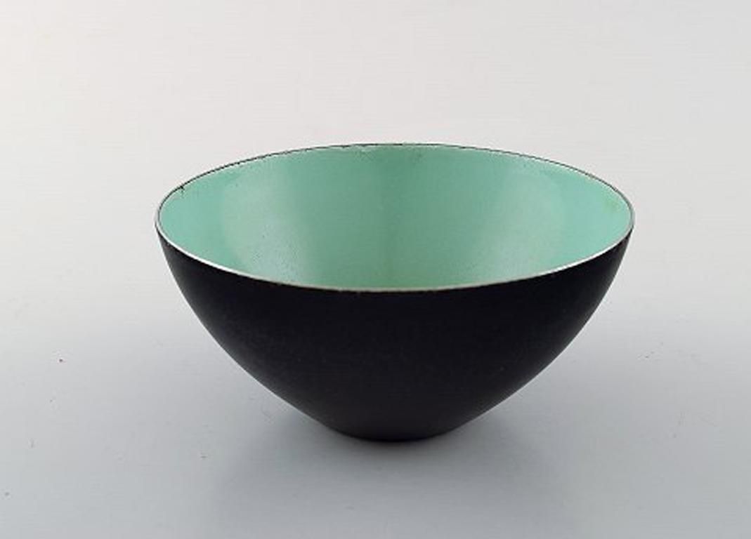 Set Of Six Krenit Bowls By Herbert Krenchel, Black Metal And Mint Green Enamel photo furniture