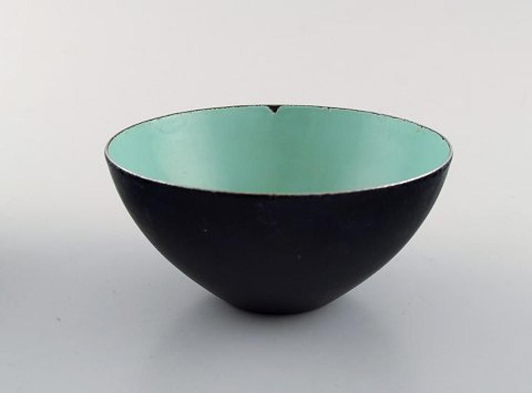 Set Of Six Krenit Bowls By Herbert Krenchel, Black Metal And Mint Green Enamel photo 498.0
