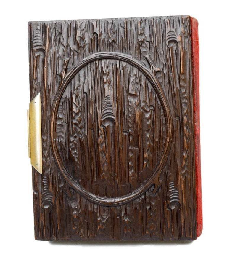 French Antique Black Forest Hand Carved Cover Photograph Album Hound Dog photo Home Decor