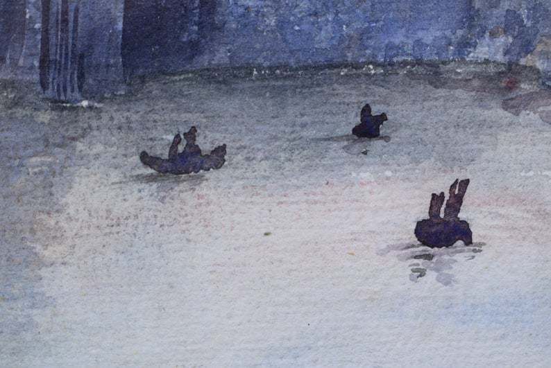 Italian Antique Watercolor On Paper Of Venice Signed View From Dorsoduro Of Santa Maria Basilica photo Art