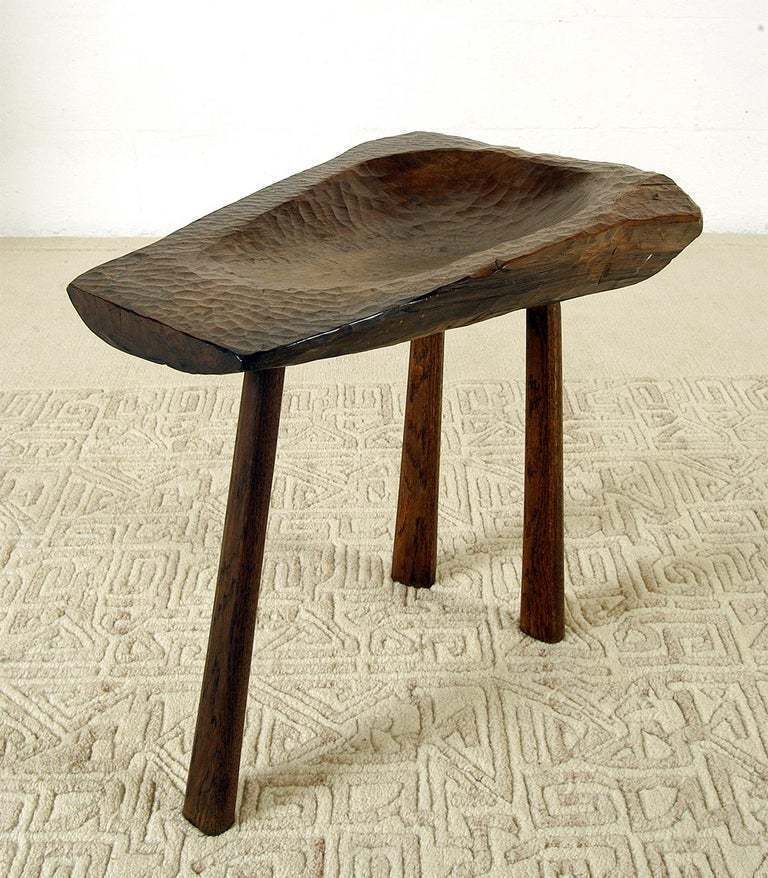 19c Folk Art Primitive Country Swedish Adze Carved Rosewood Tripod Table Bowl