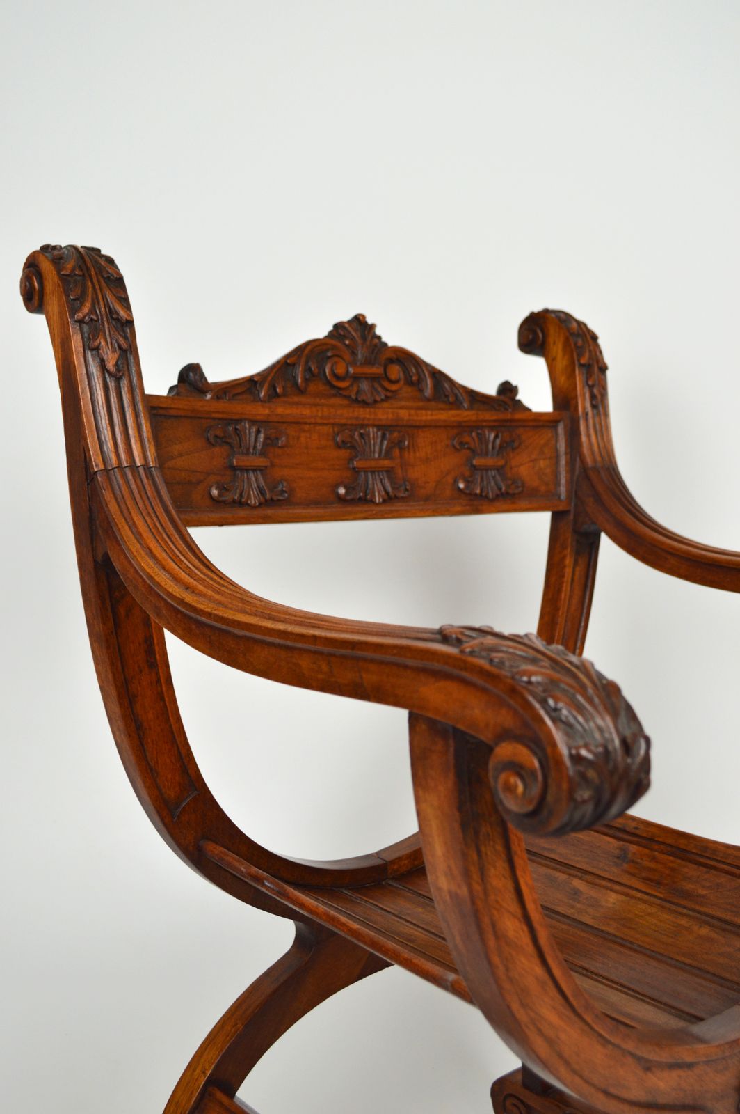French Carved Walnut Curule Or Armchair, Renaissance Revival photo furniture
