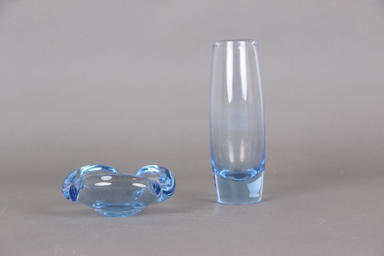 Set Of Vase And Bowl From Holmegaard Denmark   Per Lütken Design. Light Blue Colored Glass. photo furniture