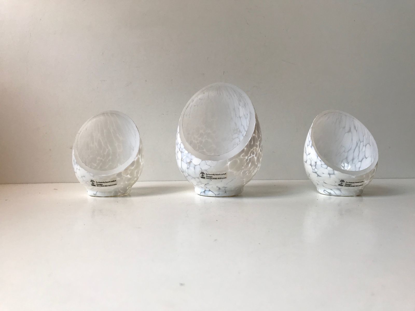 Half Egg Art Glass Candle Holders By Ingegerd Råman For Skruf, 1980s, Set Of 3