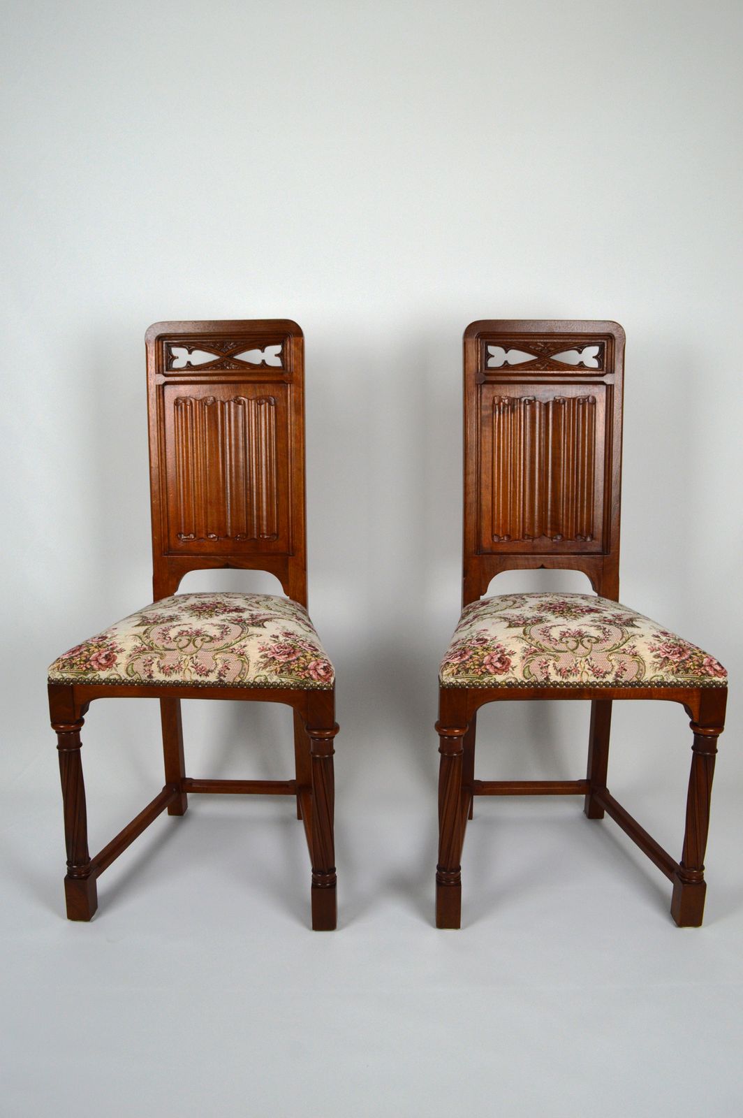 Pair Of Gothic Revival Chairs In Carved Walnut, France, Circa 1890 photo furniture