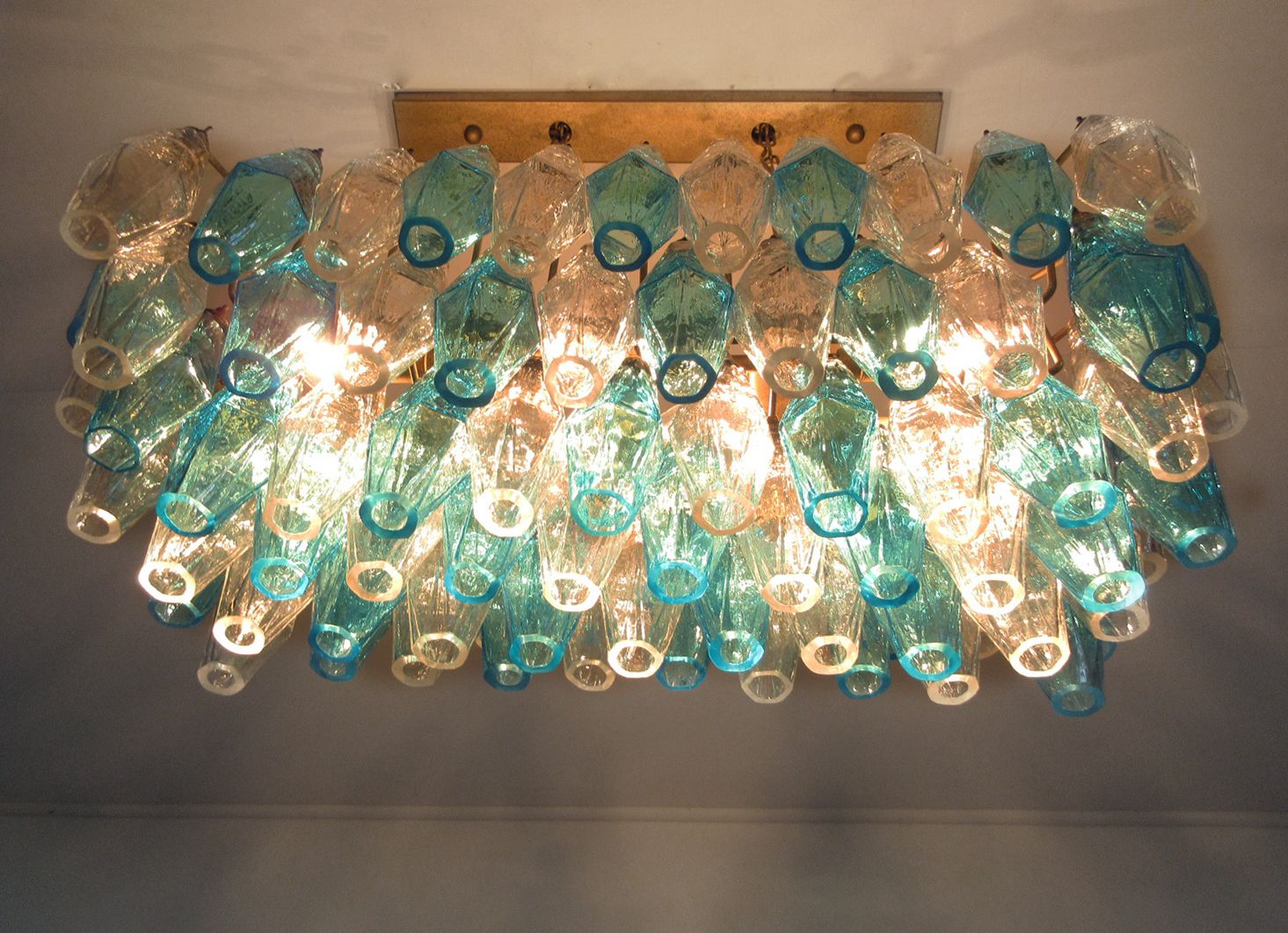 Elegant Murano Poliedri Chandelier   Carlo Scarpa   84 Glasses Trasparent And Blue photo vinterior