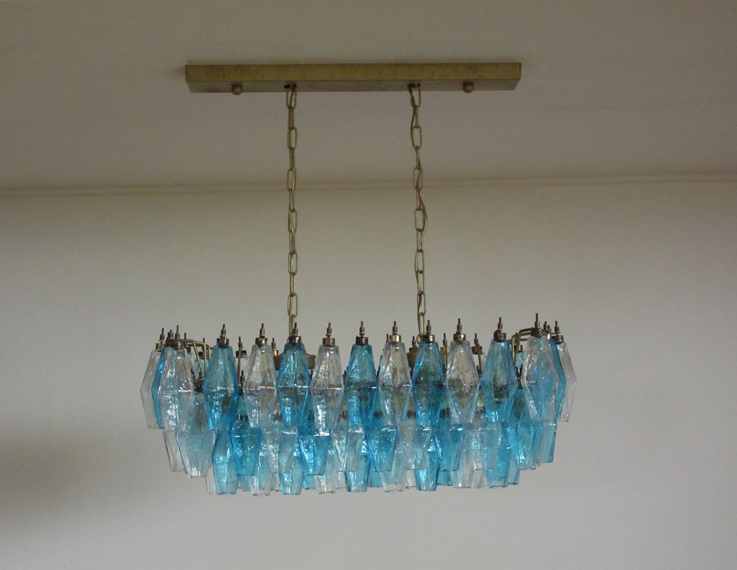 Elegant Murano Poliedri Chandelier   Carlo Scarpa   84 Glasses Trasparent And Blue photo vintage