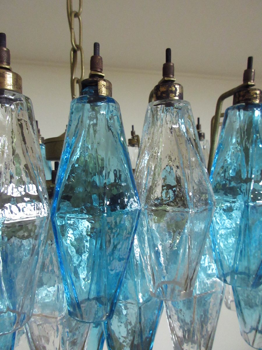 photo furniture Elegant Murano Poliedri Chandelier   Carlo Scarpa   84 Glasses Trasparent And Blue