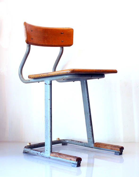 2 50s School Chairs, Wood And Metal, Vintage