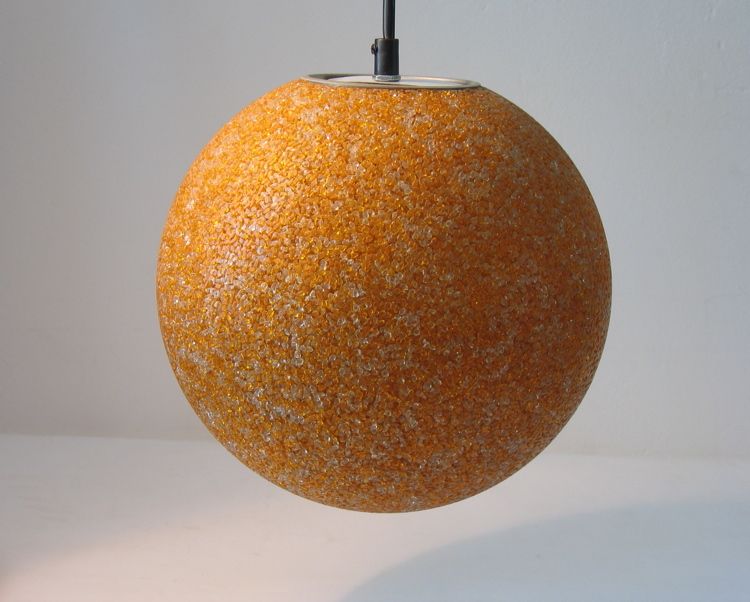 Seventies Kunststof Korrels Geel/Oranje Vintage Retro Hanglamp