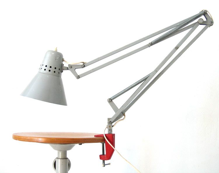 Vintage Grijze Industriële Tafellamp Uit De Jaren Zestig