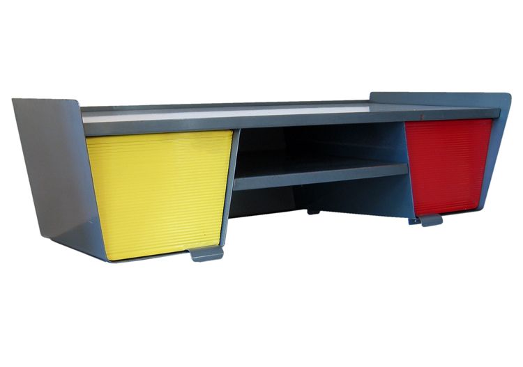 Bureau In De Stijl Van Jean Prouvé, Rood En Geel, Jaren 1950