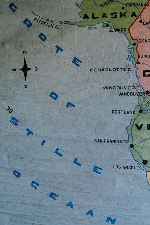 Original Huge Vintage Flemish Educational School Wall Chart North America USA Map Geography Hand Painted Beautiful Rare Canada Mexico photo Art