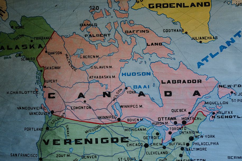 Original Huge Vintage Flemish Educational School Wall Chart North America USA Map Geography Hand Painted Beautiful Rare Canada Mexico photo buy