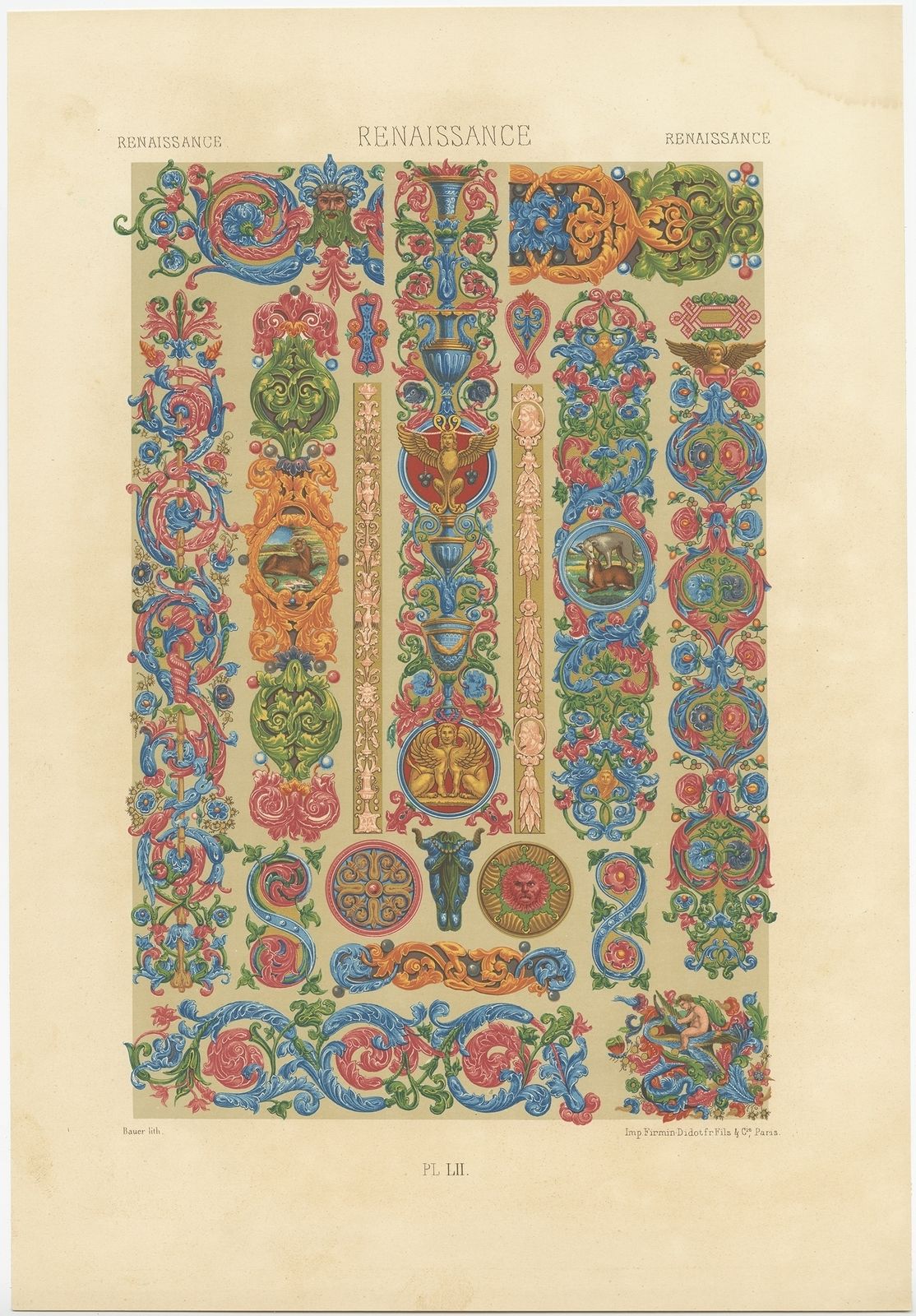 Pl. 52 Antique Print Of Decorative Art In The Renaissance Period By Rachinet (1869)