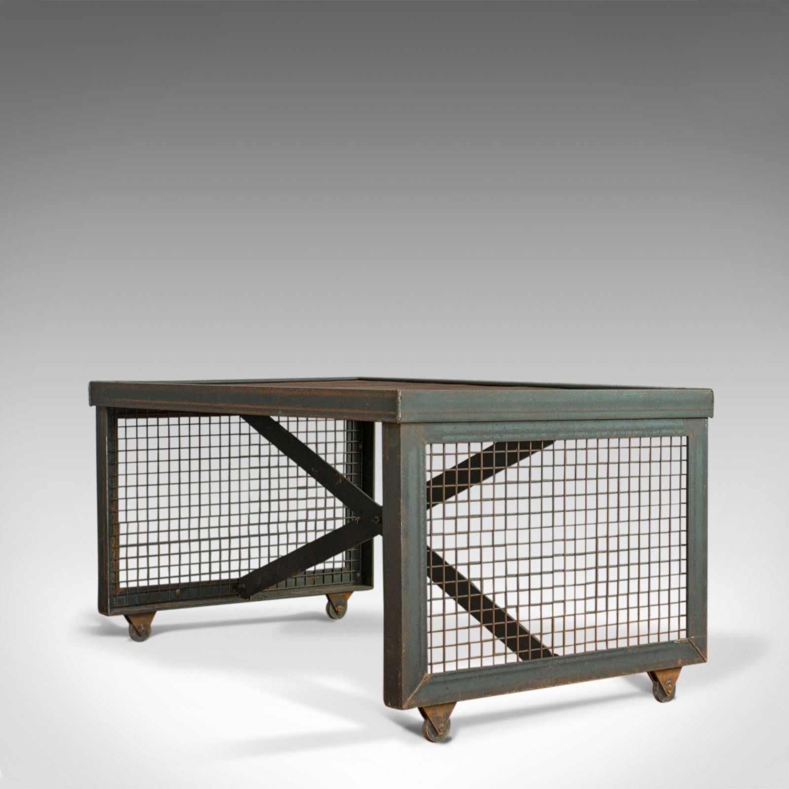 Vintage Industrial Coffee Table, English, Foundry Steel, Oak, 20th Century photo 595.0