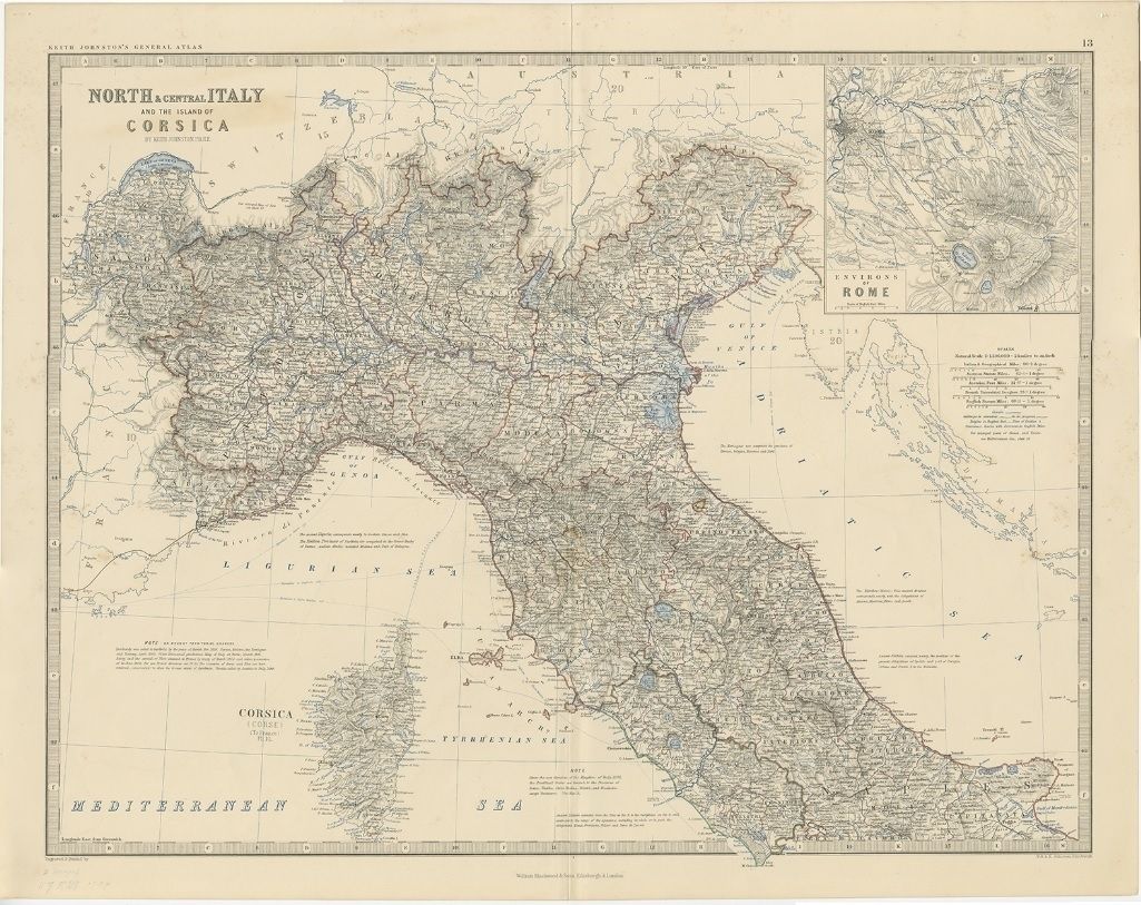 Antique Map Of Italy And Corsica By Johnston (C.1860)