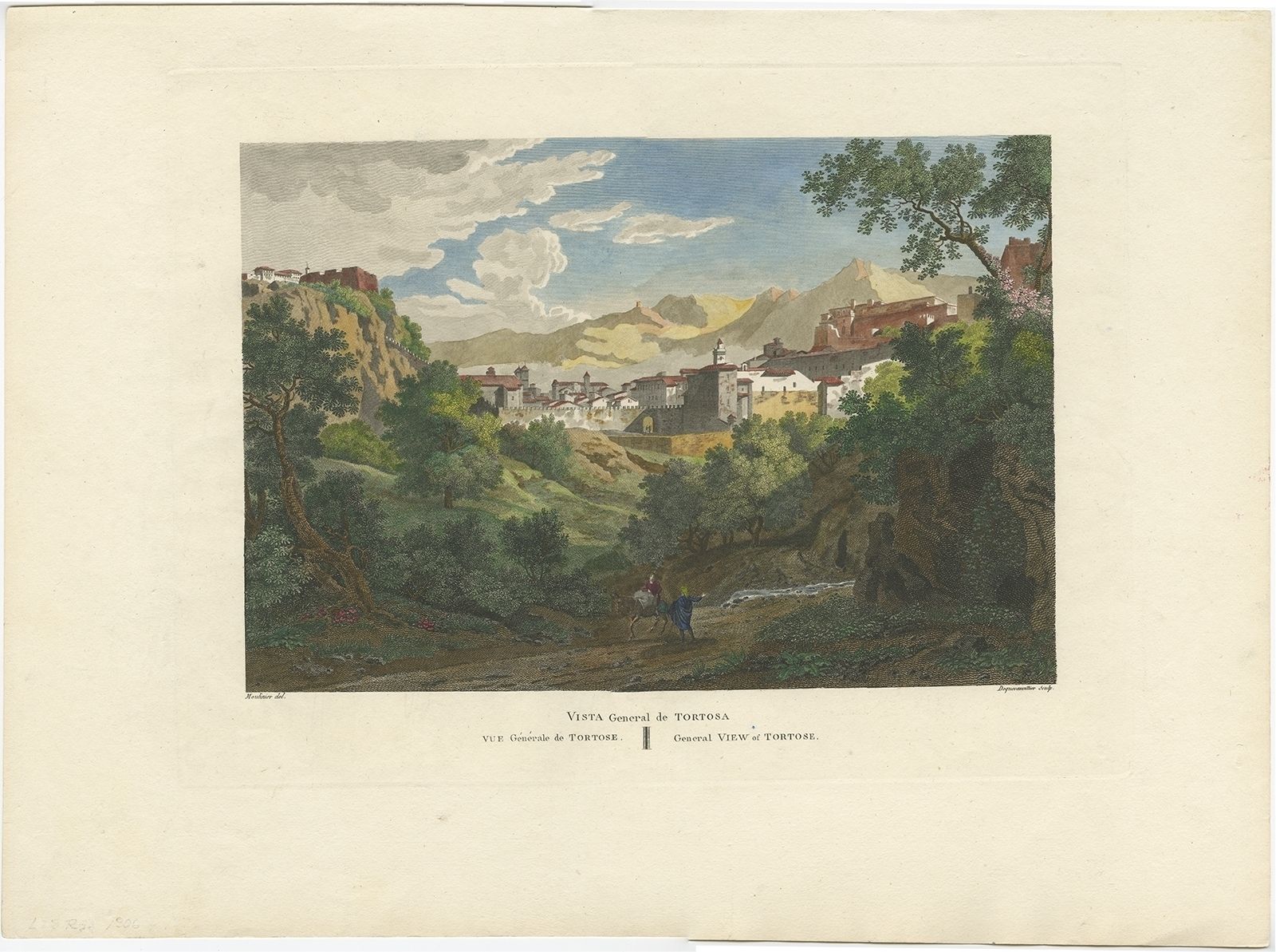 Antique Print Of Tortosa By Laborde (C.1820)