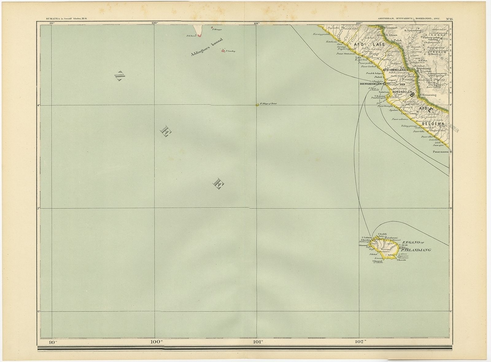 Antique Map Of The Region Of Bengkulu By Dornseiffen (1900)