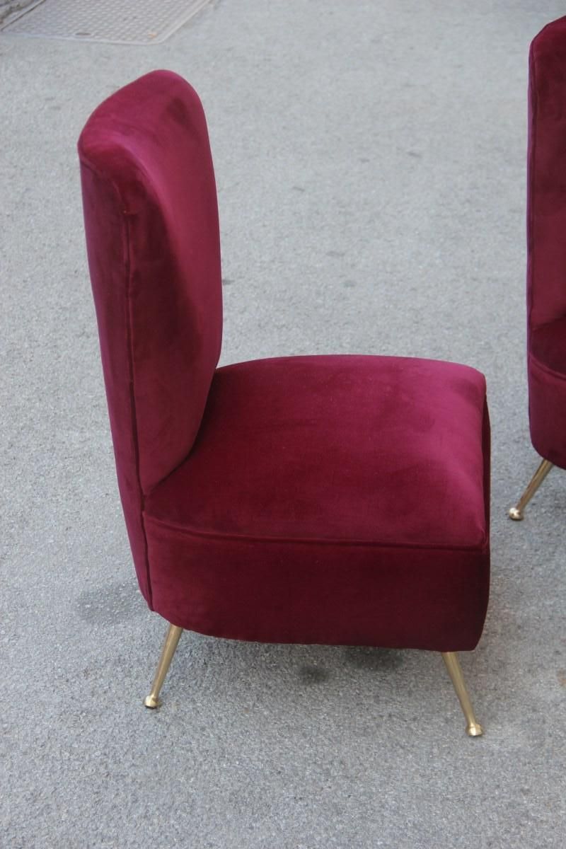 Bedroom Chairs Dark Red Velvet Feet Brass Midcentury Italian Design Gigi Radice photo Furniture