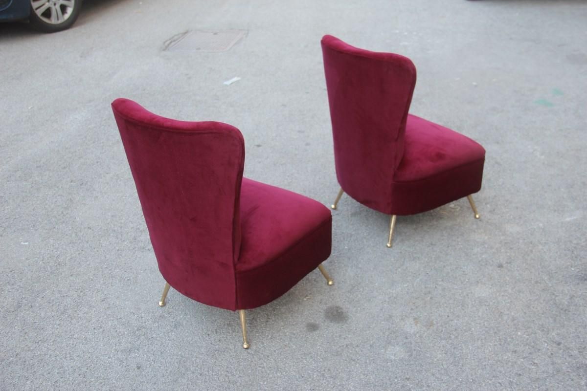 Bedroom Chairs Dark Red Velvet Feet Brass Midcentury Italian Design Gigi Radice photo 2712.0