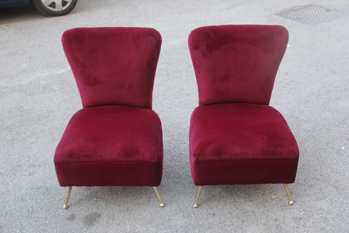Bedroom Chairs Dark Red Velvet Feet Brass Midcentury Italian Design Gigi Radice photo vinterior