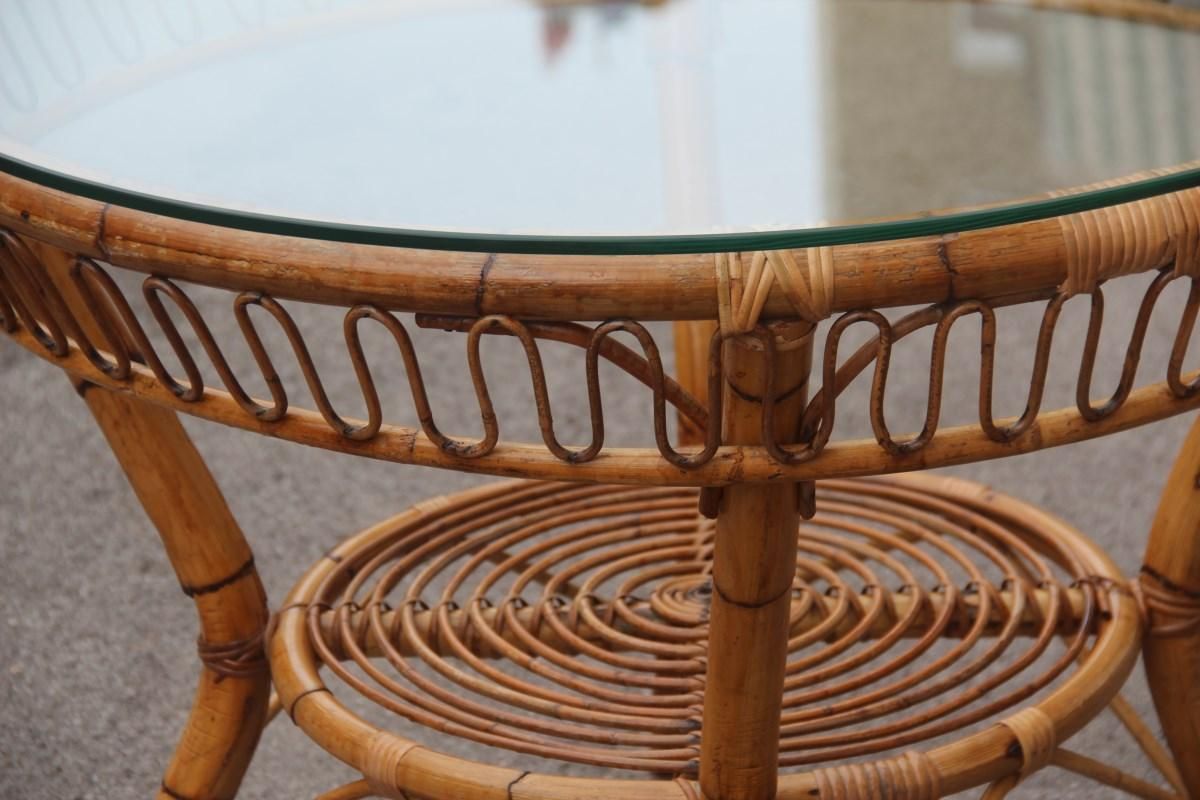 Midcentury Round Dining Table Italian Design Glass Top For Garden photo for sale