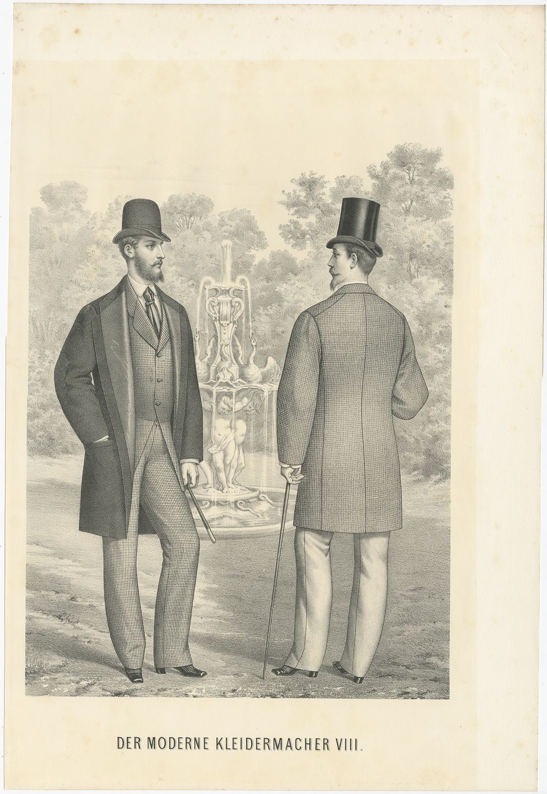 Pl. 8 Antique Print Of Men's Fashion (C.1890)